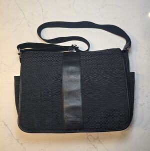 Coach Black Signature Canvas Messenger Bag Laptop Crossbody F77001